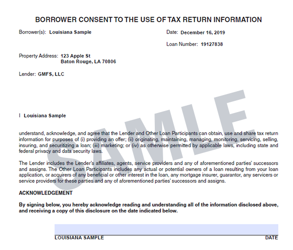 sample borrower tax form 